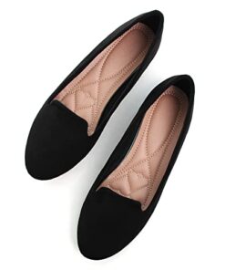 SAILING LU Women Round Toe Flats Comfortable Ballet Flat Shoes for Women Dressy Black Slip-ons Loafers Black Size 8