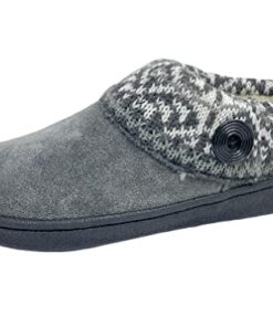 Clarks Womens Suede Leather Comfort Clog Knitted Collar Slipper – Plush Faux Fur Trim – Indoor Outdoor House Slippers For Women (7 M US, Grey/Grey Multi)