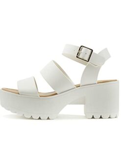 Soda ACCOUNT ~ Women Open Toe Two Bands Lug sole Fashion Block Heel Sandals with Adjustable Ankle Strap (White, numeric_7_point_5)