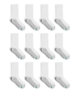 Hanes Medium-Shoe Size: 9-2.5 Boys, Double Tough Cushioned Crew Socks, 12-Pair Packs, White/Grey Bottom