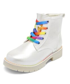 DREAM PAIRS Girls Boys Ankle Boots Side Zipper Combat Shoes with Interchangeable Lace Up SDBO2220K-1 Size 1 WHITE