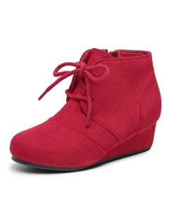 DREAM PAIRS Girls Low Wedge Heel Booties Side Zipper Ankle Boots Tomson-K Red Size 5 Big Kid