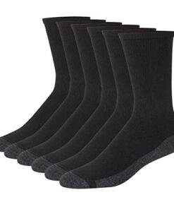 Hanes mens Hanes Men’s Socks, 6-pair Pack Max Cushion Crew, Black/Grey Foot Bottom, 6 12 US