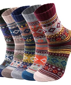 clubone Wool Socks – 5 Pack Wool Socks for Women, Thick Womens Wool Socks, Knit Winter Warm Socks,Winter Crew Socks Cozy Socks Gifts socks for Women