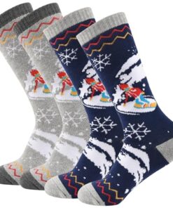 ALANGDUO Kids Ski Socks-2 Pairs Winter Warm Thermal Socks for Boys Girls 7-12 Non-Slip Calf Skiing Snow Skating Socks for Kids Cold Weather Kids Athletic Socks Christmas New Year’s Day Gift