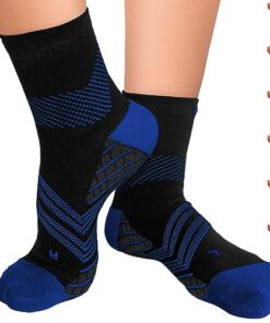 TechWare Pro Plantar Fasciitis Sock – Therapy Grade Targeted Cushion Compression Socks Men & Women. Ankle Brace Foot Sleeve with Arch Support for Achilles Tendonitis & Heel Pain Relief Blk/Blu LRG