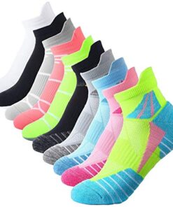 10 Pairs Women Compression Ankle Socks Breathable Low Cut Ankle Socks Cushioned Performance Tab Socks for Women Girls, 10 Designs