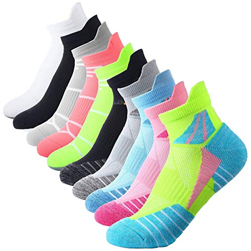 10 Pairs Women Compression Ankle Socks Breathable Low Cut Ankle Socks Cushioned Performance Tab Socks for Women Girls, 10 Designs