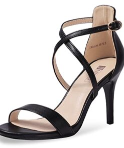 IDIFU Women’s ALVA Cross Strappy Open Toe Dressy Sandals Ankle Strap High Heel Bridal Bridesmaid Evening Party Prom Heeled Shoes (Black Pu, 10 M US)