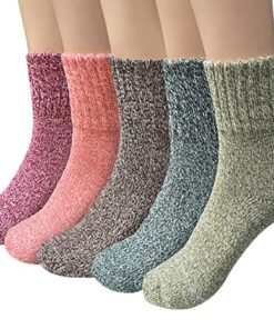 Pack of 5 Womens Thick Knit Warm Casual Wool Crew Winter Socks, Mixed Colors 1- 5 Pack,one size(fits shoe size 5-10)