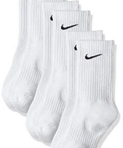 Nike Everyday Cushion Crew Training Socks, Unisex Socks with Sweat-Wicking Technology and Impact Cushioning (3 Pair), White/Black,Medium