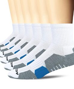 AKOENY Men’s Performance Athletic Ankle Quarter Socks, Size 9-12, White, 6 Pairs
