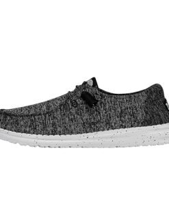 Hey Dude Wendy Sport Knit Black/White Size 8 | Women’s Shoes | Women’s Slip-on Loafers | Comfortable & Light-Weight