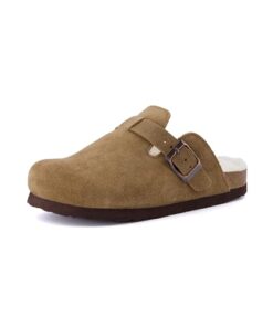 CUSHIONAIRE Kid’s Hana Cork Footbed Clog with Genuine Leather Upper, Faux Fur Lining, and +Comfort, Brown 5