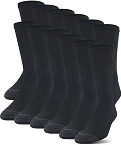 Gildan Men’s Polyester Half Cushion Crew Socks, 12-Pairs, Black, Shoe Size: 6-12