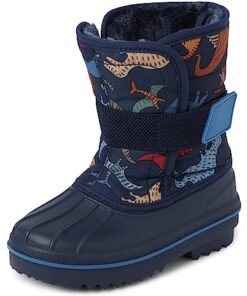The Children’s Place Boy’s and Toddler Faux Fur Trim Winter Snow Boots, Dinos, 8