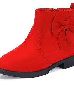 PANDANINJIA Toddler/Little Kid Girl’s Sofia Sweet Short Ankle Boots Bowknot Side Zipper Dress Booties (Red Suede, 3 M US Little Kid)