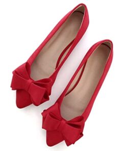 TN TANGNEST Women Fashion Bowknot Flats Comfort Pointed Toe Dress Shoes Red 40(8)
