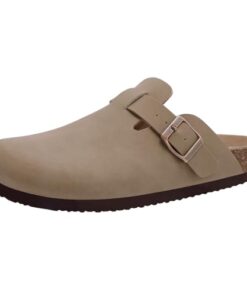 KIDMI Women’s Cork Footbed Clogs Leather Mules Comfort Potato Shoes with Arch Support, Taupe, Size 12