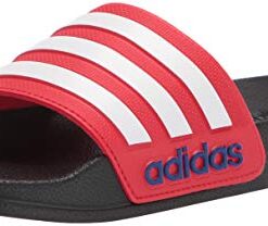 adidas Adilette Shower Slides Sandal, Black/White/Vivid Red, 2 US Unisex Little Kid