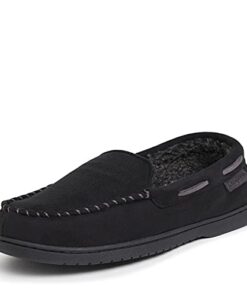 Dearfoams Men’s Keaton Memory Foam Moccasin with Wide Widths Slipper, Black Microsuede, Medium