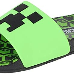Minecraft Boys’ Sport Slide Sandals, Indoor Outdoor Pool Slide, Black/Green, Size 1/2 Big Kid