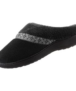 isotoner womens Classic Hoodback W Memory Foam Slipper, Black With White Flower Trim, 8.5-9 US