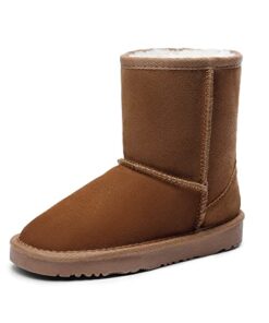 DREAM PAIRS Boys Girls Shorty-K Sand Sheepskin Fur Winter Snow Boots Chesnut Size 3 Little Kid