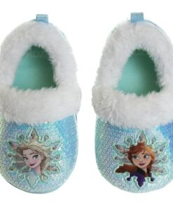 Disney Frozen Elsa & Anna Girls Slippers – Plush Non-Slip Comfy Fluffy Lightweight Warm Comfort Soft Aline Indoor House Slippers – Frost Blue (size 11-12 little kid)