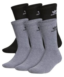adidas Originals unisex adult Trefoil (6-pair) Crew Sock, Heather Grey/Black/White, Medium US