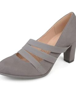 Journee Collection Womens Loren Block-Heeled Pumps with Round-Toe and Triple Stretch Straps, Grey, 9