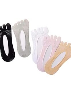 JJLEAF Toe Socks, 5 Pairs No Show Low Cut Five Finger Socks Athletic for Women Toe Separated Socks with Gel Tab