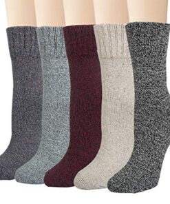 Justay 5 Pairs Womens Wool Socks Vintage Warm Winter Socks Thick Cozy Socks Knit Casual Crew Socks Gifts(Solid 02)