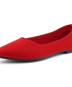 Shoe Land Womens Carinne Pointed Toe Flats Knit Dress Flat Shoes Slip on Comfort Ballerina Walking Shoes, RedKN, Size 10.0