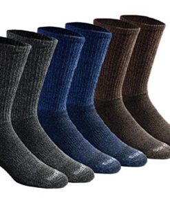 Dickies Men’s Dri-tech Moisture Control Crew Socks Multipack, Grey/Blue/Brown (6 Pairs), Shoe Size: 6-12