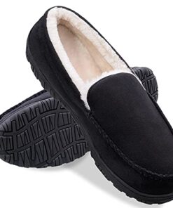 shoeslocker Slippers for Men Size 10 Mens Slippers Warm Indoor Outdoor Black
