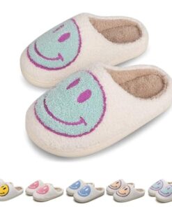 KEYUSHOP Happy Face Slippers for Kids House Slippers Soft Plush Warm Preppy Slipper Anti-Slip Winter Fluffy House Shoes for Boys Girls