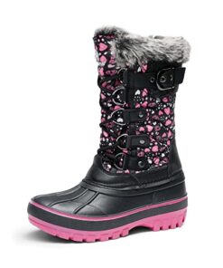 DREAM PAIRS Girls Faux Fur Lined Insulated Waterproof Winter Snow Boots Black Pink Kriver-1 Size 2 M US Little Kid