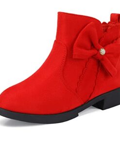 PANDANINJIA Toddler/Little Kid Girl’s Clara Fashion Short Ankle Boots Pearls Bow Dress Booties with Zipper (Red Suede, 1 M US Little Kid)