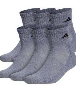 adidas Men’s Athletic Cushioned Quarter Socks (with Arch Compression for a Secure fit (6-Pair), Heather Grey/Black, Large