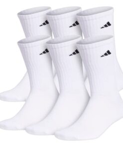 adidas Men’s Athletic Cushioned Crew Socks with Arch Compression for a Secure fit (6-Pair), White/Black, Large