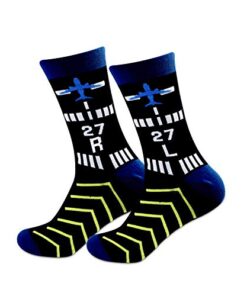 MBMSO Pilot Socks Aviation Themed Socks Airplane Socks for Men Runway Design Airline Uniform Socks (1 Pair Pilot Runway 27RL)