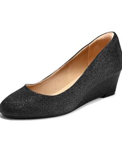 mysoft Women’s Wedge Pumps Low Heel Closed Toe 2in Dress Shoes Black Glitter