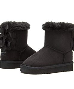 Weestep Girls Toddler Little Kid Warm Fur Winter Ankle Flat Snow Boot(12 Little Kid, Bow Black)