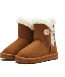 Weestep Wood Button Warm Shearling Winter Lightweight Snow Boots(4 Big Kid, Brown)