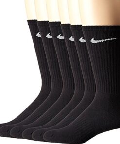 NIKE Unisex Performance Cushion Crew Socks with Band (6 Pairs), Black/White, Large