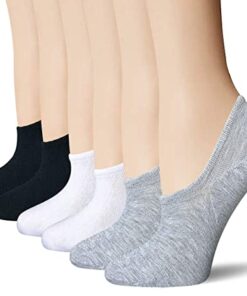 BERING No Show Socks Womens Ankle Thin Footies Low Cut Non Slip Heel for Sneaker Flats Slip On Shoes, Size 8-10, Black/White/Grey, 6 Pairs