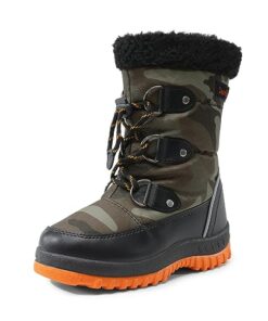 DREAM PAIRS Boys Snow Boots Slip Resistant Faux Fur Lined Mid Calf Kids Winter Shoes SDSB2228K Size 3 Little Kid CAMO ORANGE