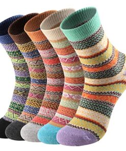 Nimalpal 5 Pairs Wool Socks – Crew Socks for Women Men Wool Socks Boot Socks for Women Super Soft Hiking Socks Women, Thick Knit Cabin Cozy Socks Warm Long Socks for Women