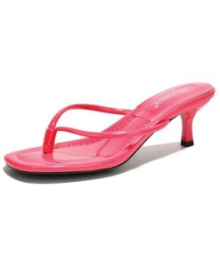 Cape Robbin Tilly Women’s Kitten Heel Thong Sandals, Slip On 1.5 inch Heeled Sandals for Women – Pink Size 10